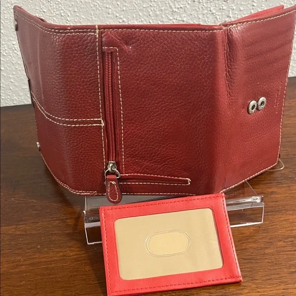 EUC- Burton Red Genuine Leather Exterior  Wallet with Metal Accents - Picture 10 of 12